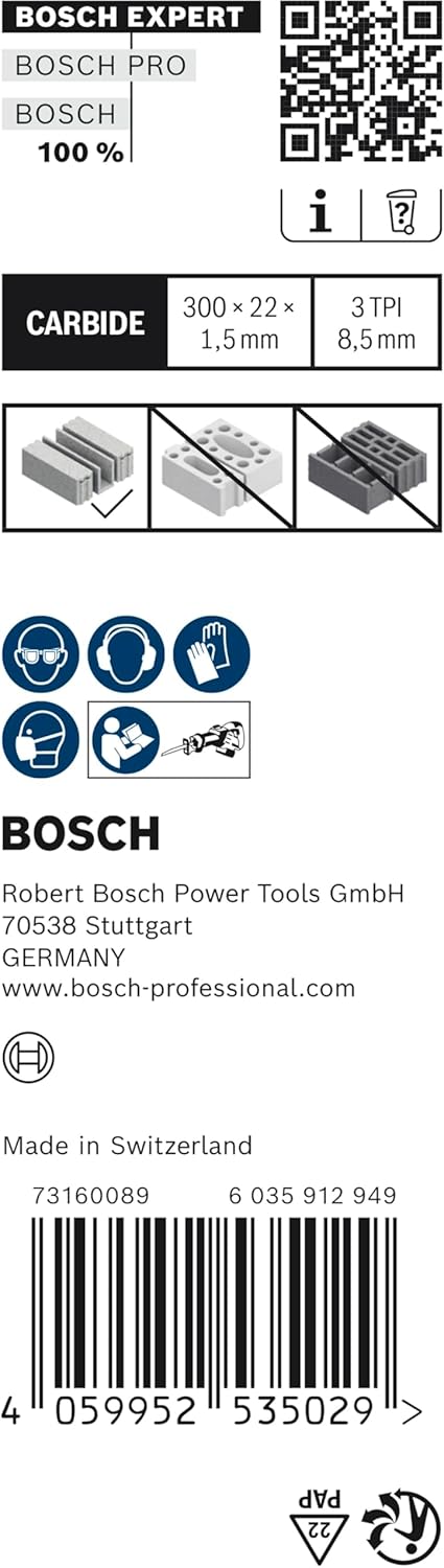 Bosch Professional 10x Expert ‘Aerated Concrete’ S 1241 HM Säbelsägeblatt (für Porenbeton, Länge 300