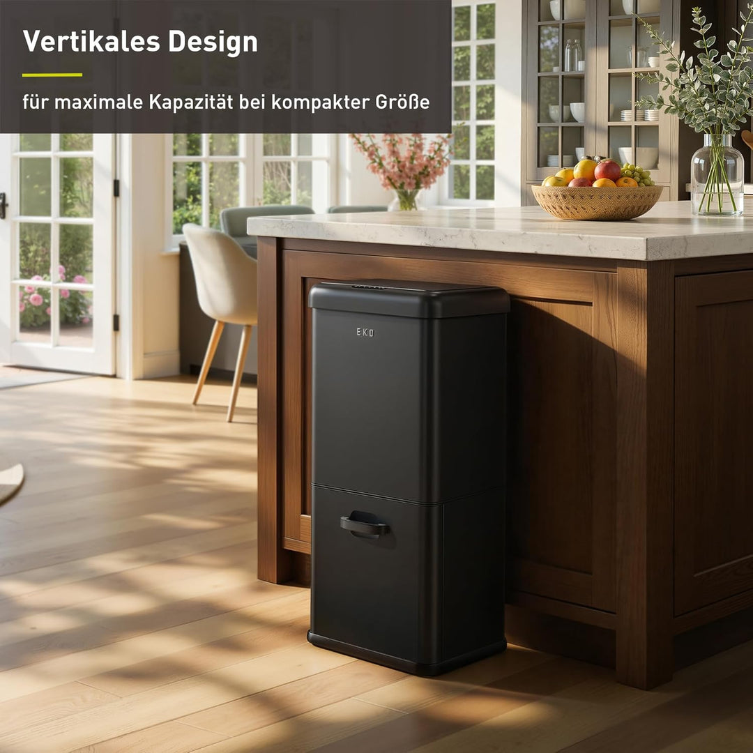 EKO Vintage 50L Mülleimer Sensor, Mülleimer 2 Fächer 32L + 18L, Edelstahl Küchenabfalleimer, Berühru