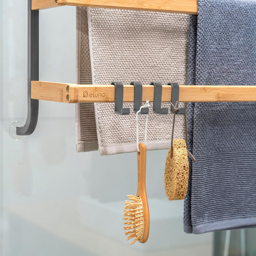 eluno Handtuchhalter für die Glasduschwand aus Metall und Bambus, Handtuchhalter mit 3 Handtuchstang