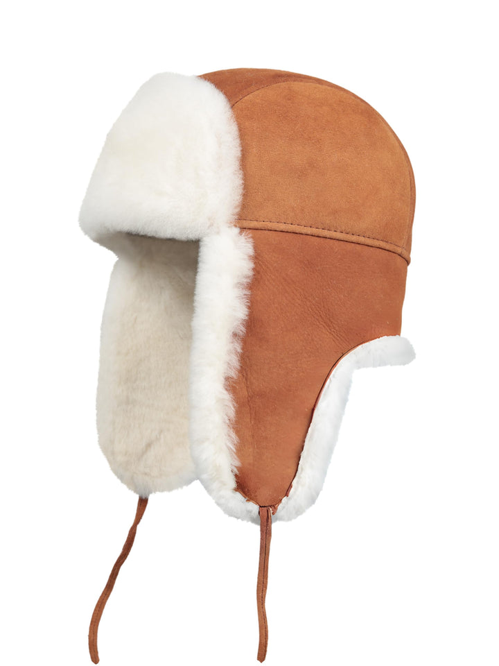 Unisex Fliegermütze aus Schafsleder, Russische Ushanka Trapper Winterfellmütze L cognac, L cognac