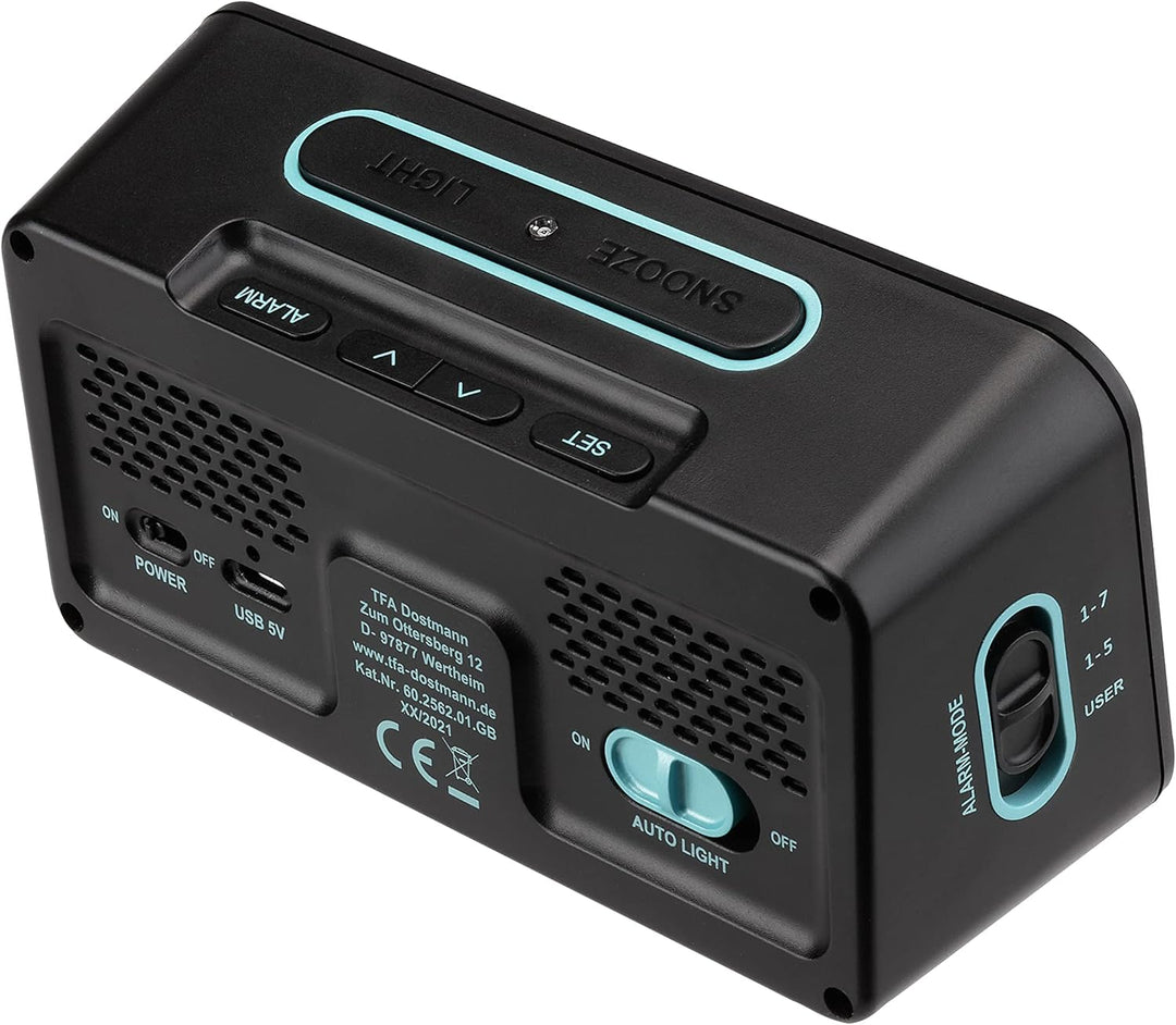 TFA Dostmann Funk-Wecker Boxx2 digital, 60.2562.01.GB, mit Akku, 2 Alarmzeiten, englisches Display,