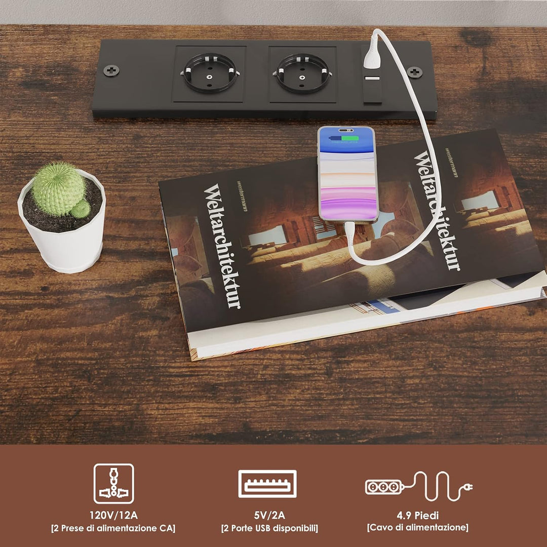 Nachttisch, Beistelltisch mit Ladestation und USB-Anschlüssen, Beistelltisch mit 2 Schubladen und Ab