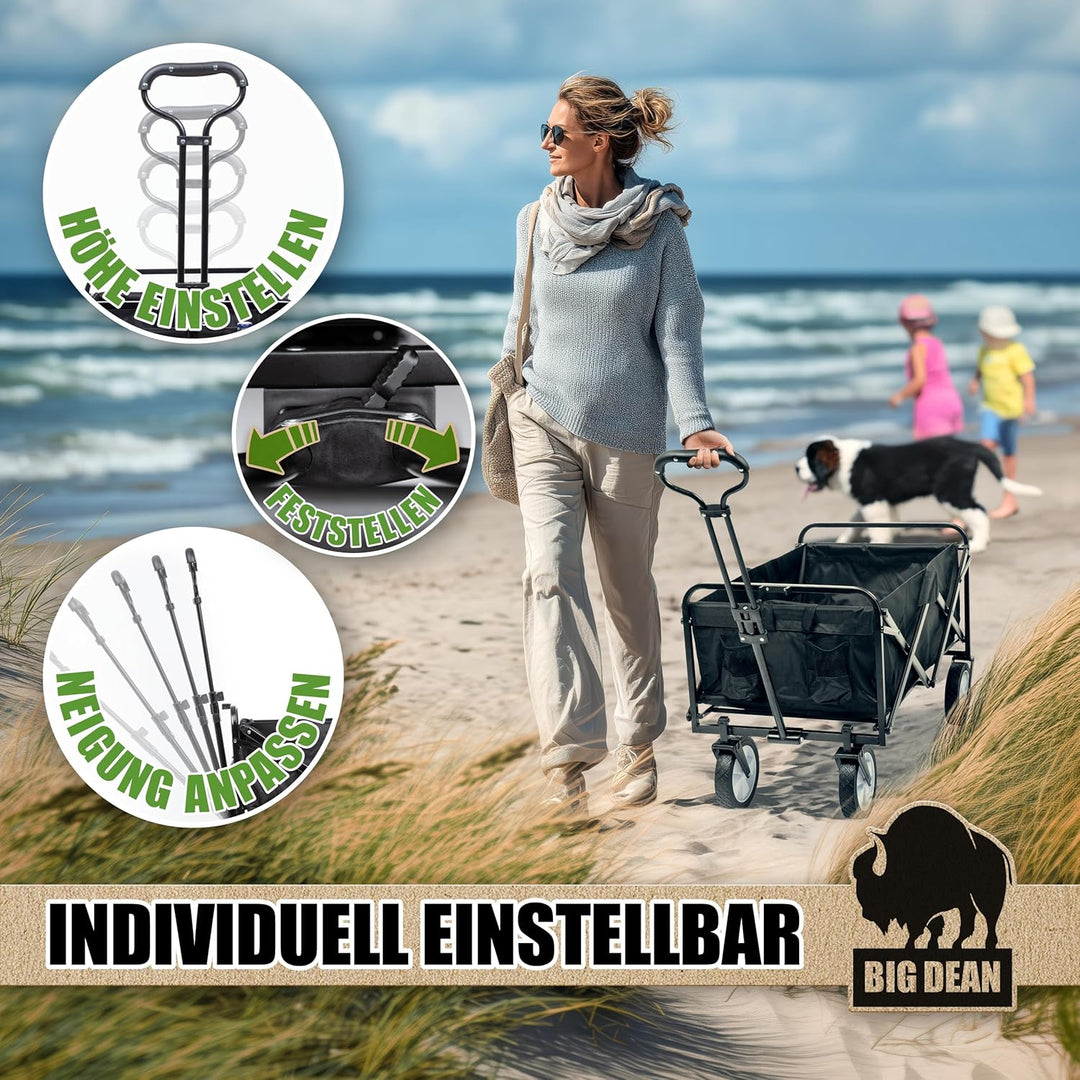 Bollerwagen faltbar 100kg belastbar 105L robuster Bollerwagen von BigDean | mit ausziehbarer Zugstan