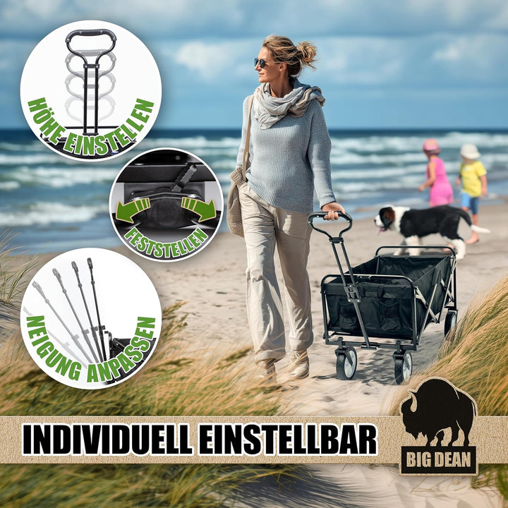 Bollerwagen faltbar 100kg belastbar 105L robuster Bollerwagen von BigDean | mit ausziehbarer Zugstan
