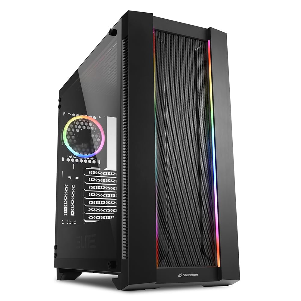 Sharkoon Elite Shark CA200M, PC-Gehäuse, ARGB, 8-Fach RGB-Steuerung, klassischer und vertikaler Graf