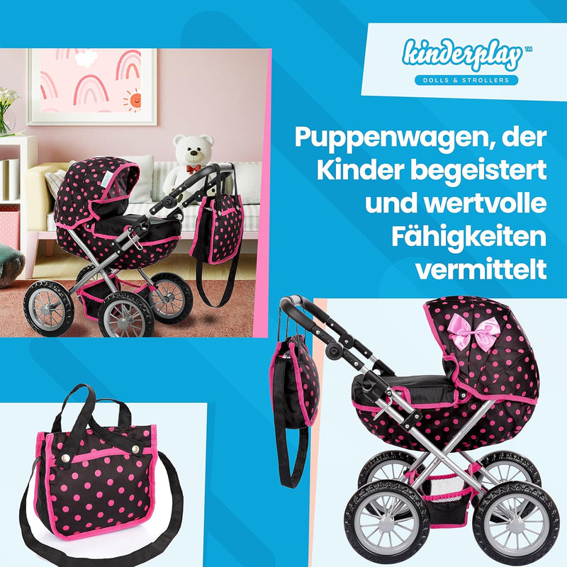 Kinderplay Puppenwagen ab 2 Jahre, Kinderwagen Puppen - Leichte und Stabile Konstruktion, Kinderpupp