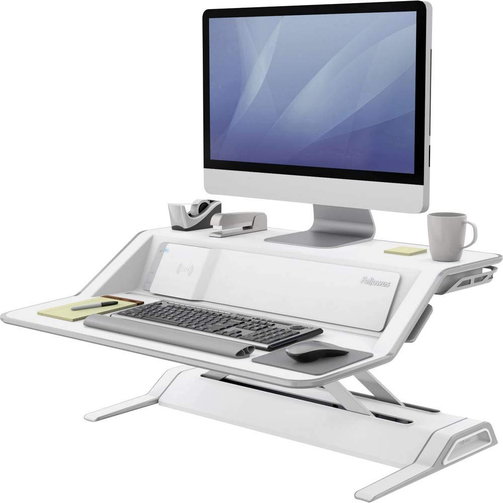 Fellowes höhenverstellbarer Sitz-Steh Schreibtischaufsatz Lotus DX, stufenlos höhenverstellbar mit S