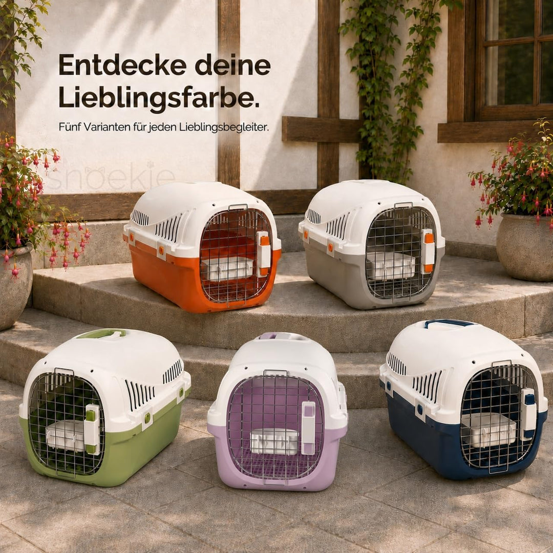 SNOEKIE Katzen Transportbox mit 2 Öffnungen, 49,5 x 32 x 32,6 cm, Haustierbox für Katzen &amp; kleine Hu