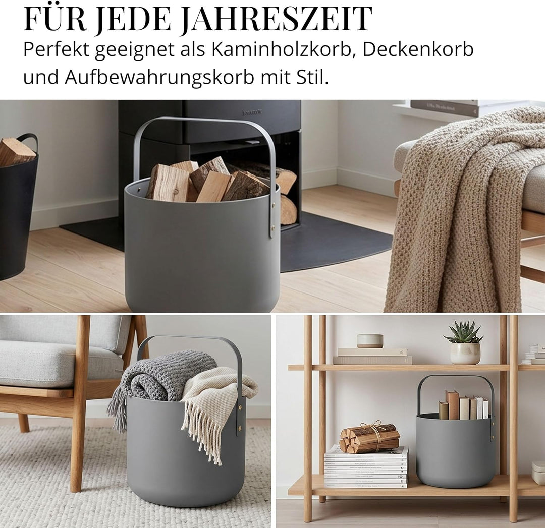 LIVLIG Design Kaminholzkorb Metall, Holzkorb für Kaminholz mit Henkel, Grosser Korb für Kaminholz 36