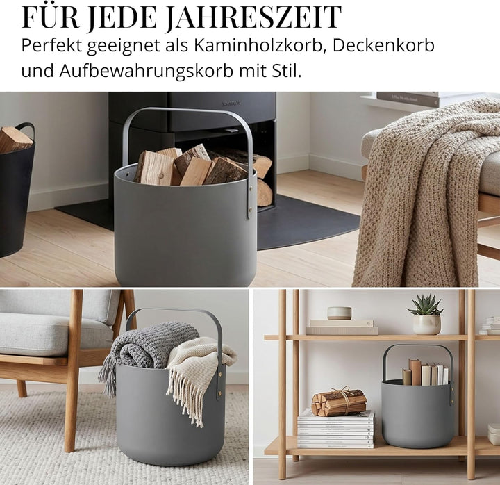 LIVLIG Design Kaminholzkorb Metall, Holzkorb für Kaminholz mit Henkel, Grosser Korb für Kaminholz 36