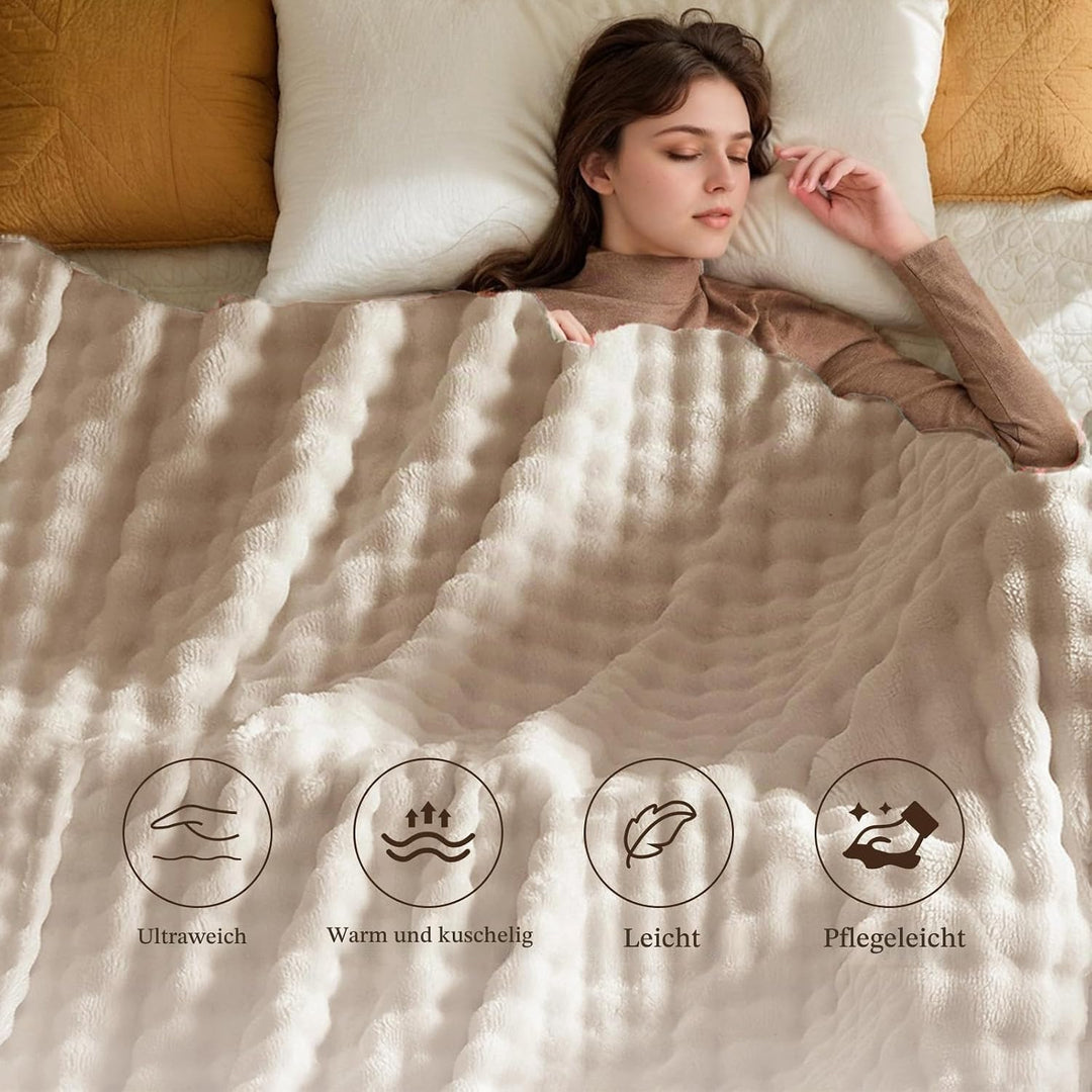 Kuscheldecke Milchsamt Blasen Decke Super Soft Wohndecke Dick 450 G/M² Flanell Decke Couchdecke Warm