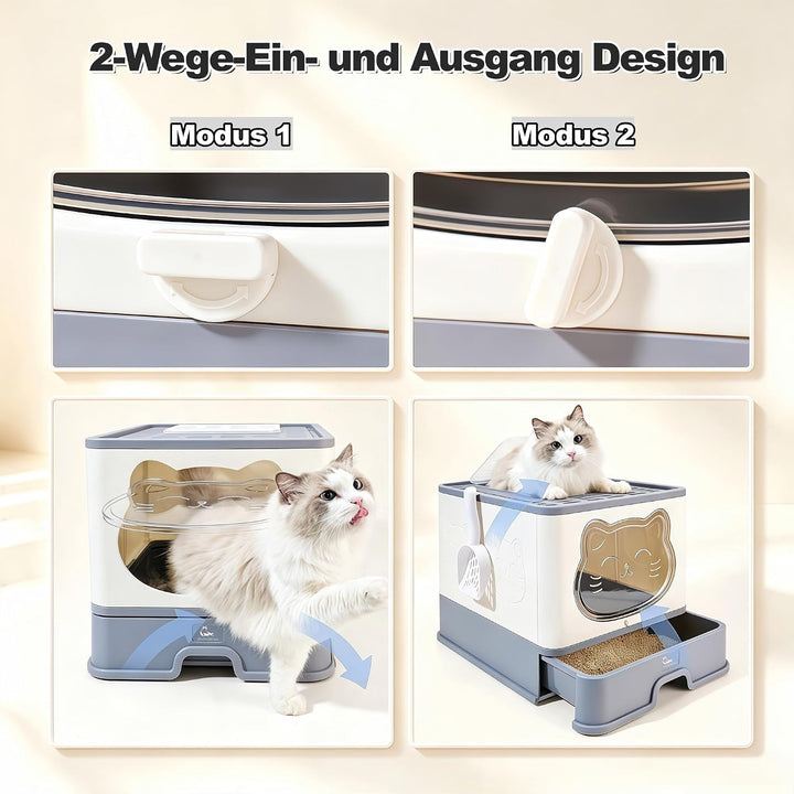 XL Geschlossene Katzentoilette mit Edelstahlschublade und Deckel, extra gross, auslaufsicher und ger
