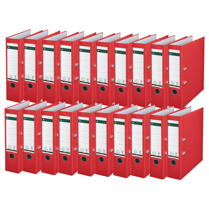 Leitz Qualitäts-Ordner 180° Plastik, 20er Pack, A4, Rot, 8,2 cm Rückenbreite, PP-laminierter Einband