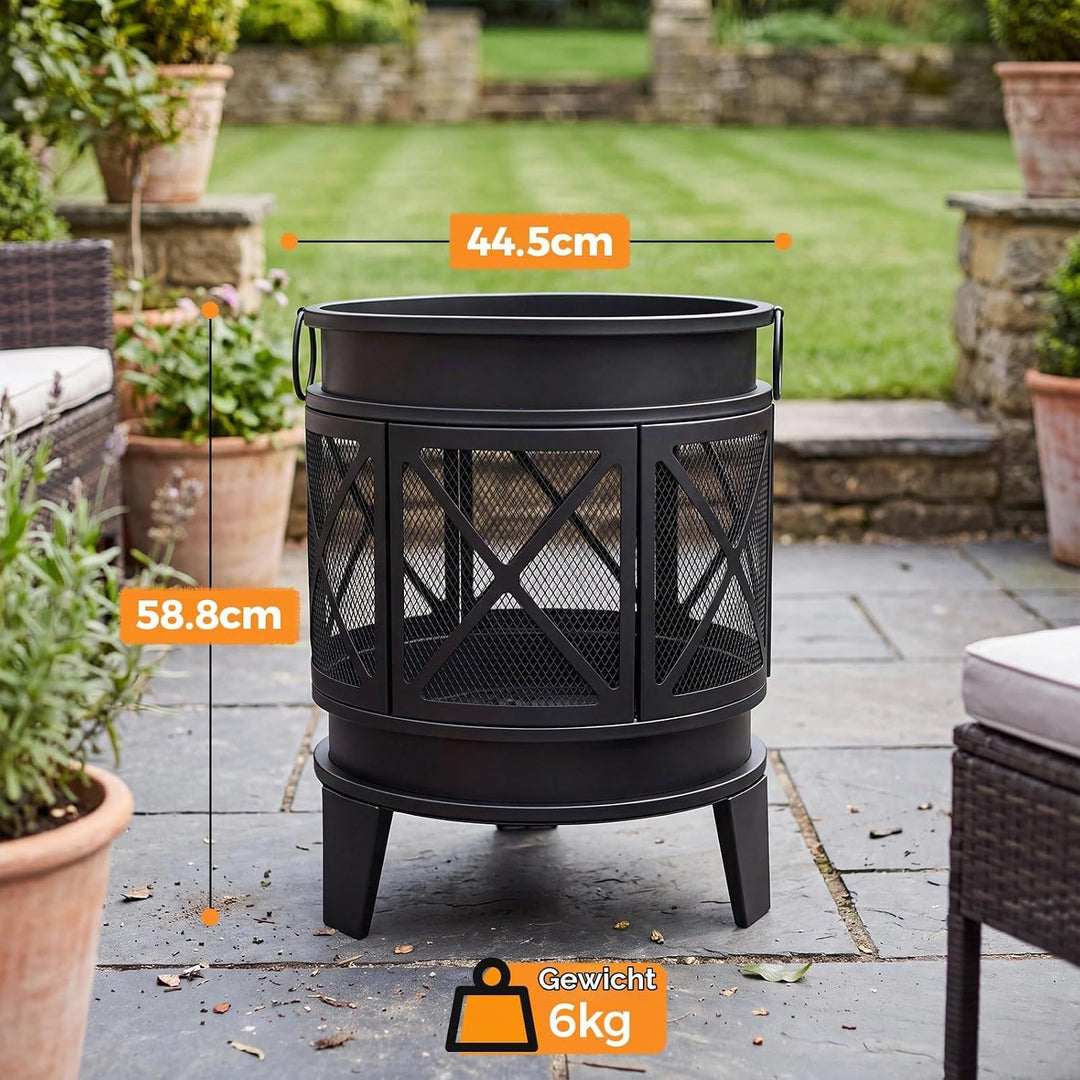 SMOOL Runde Feuerschale, multifunktionale Garten Feuerstelle Stahl Outdoor Schwarz, Schwarz