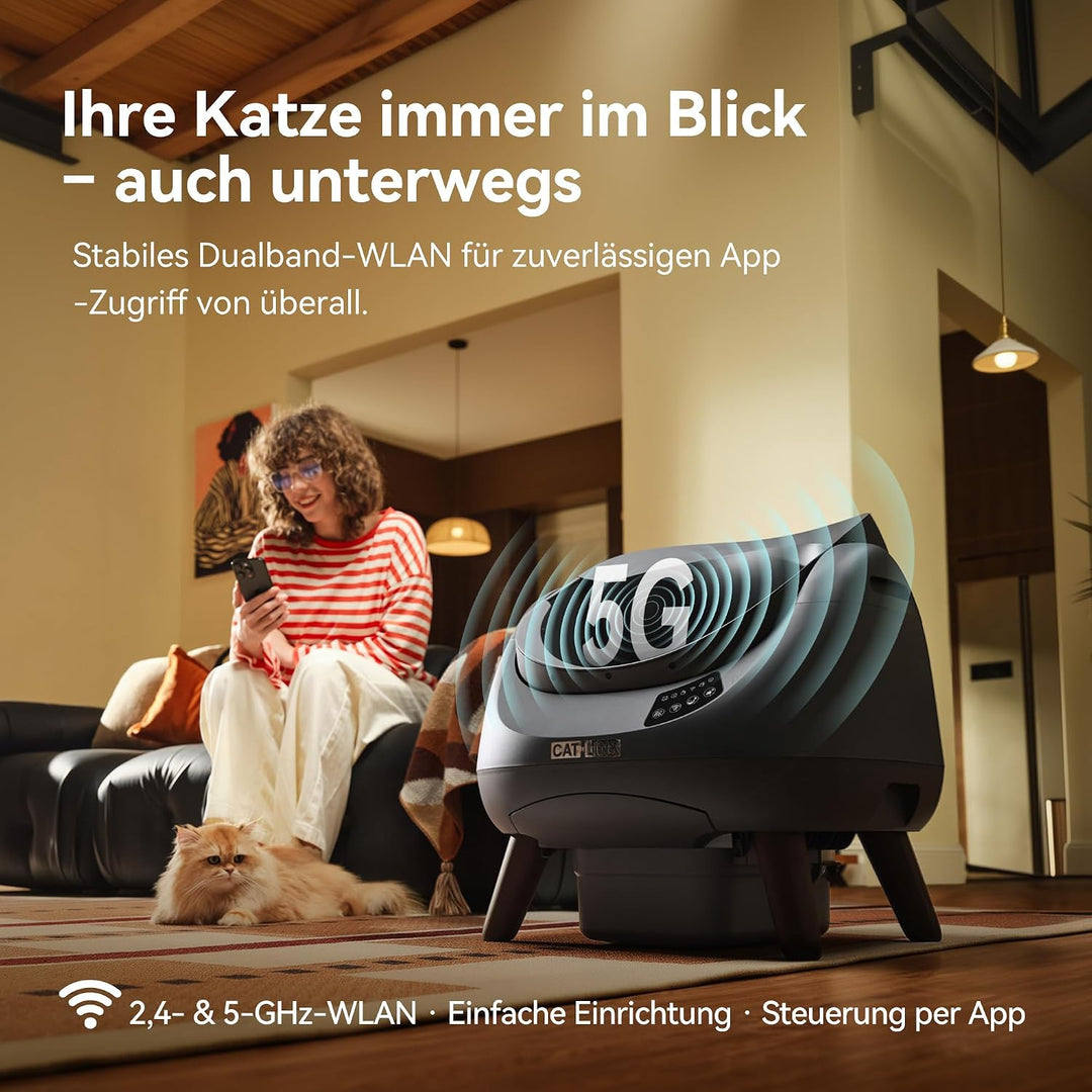 CATLINK Selbstreinigende Katzentoilette, Katzenklo XXL mit offenem Top-Design, 5 GHz WLAN, 12L Gross