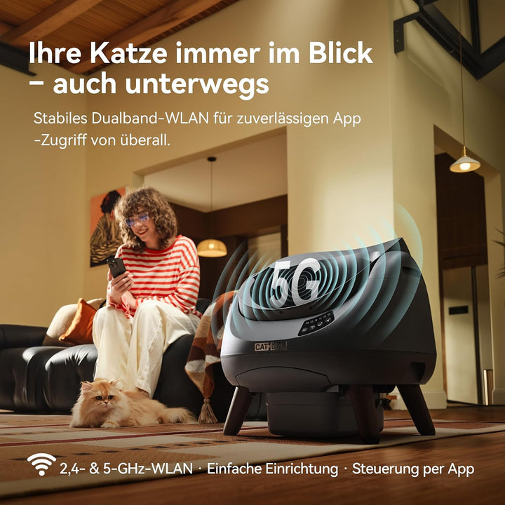 CATLINK Selbstreinigende Katzentoilette, Katzenklo XXL mit offenem Top-Design, 5 GHz WLAN, 12L Gross