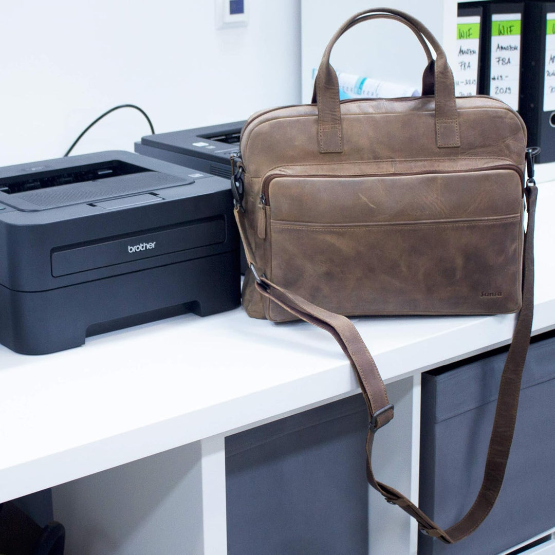 Sunsa Herren Leder 15 Zoll Laptop Tasche. Hell braune Business Aktentasche. Grosse Handtasche. Vinta