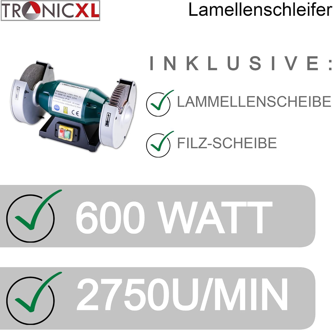 TronicXL 600W Lamellenschleifer Schleifgerät + Filzscheibe zum Polieren + Schleifscheibe I Messersch