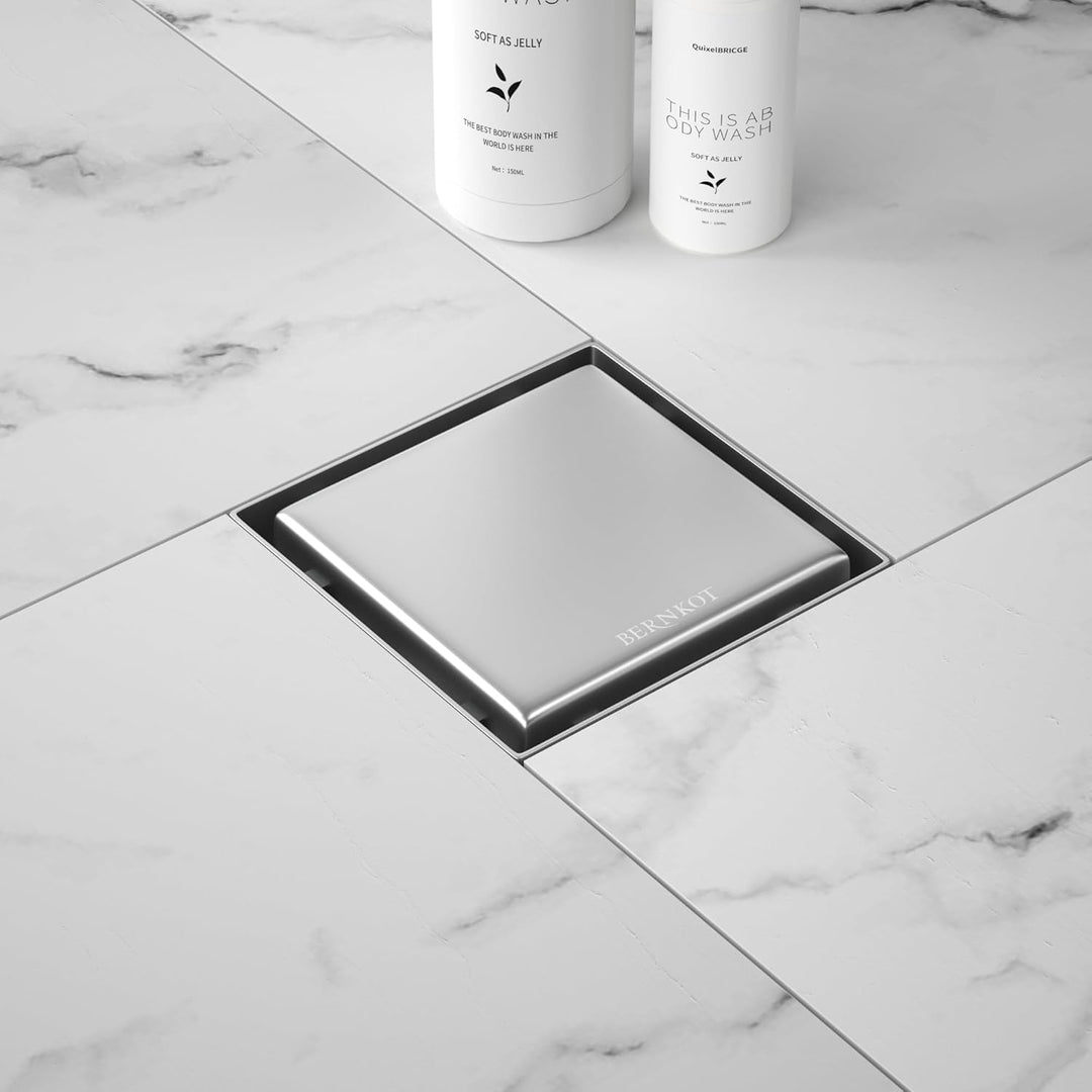 Duschrinne Quadrat 10 * 10cm, 360° Siphon mit Geruchsstop und Haarsieb 2 in1 Befliesbar Edelstahl Ab