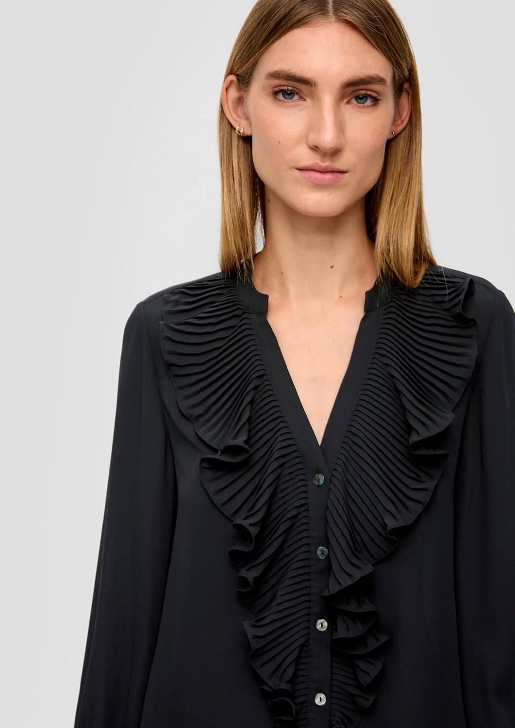s.Oliver BLACK LABEL Damen Bluse mit Rüschen 34 Schwarz, 34 Schwarz