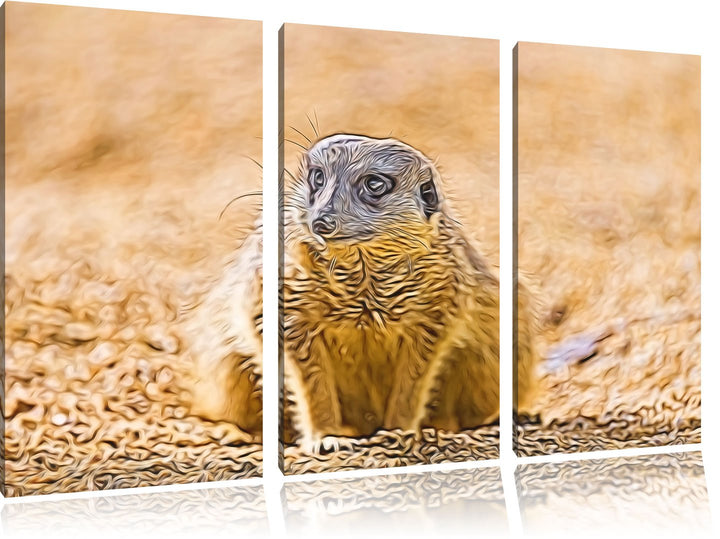 schüchternes Erdmännchen NewArt 3-Teiler Leinwandbild 120x80 Bild auf Leinwand, XXL riesige Bilder f