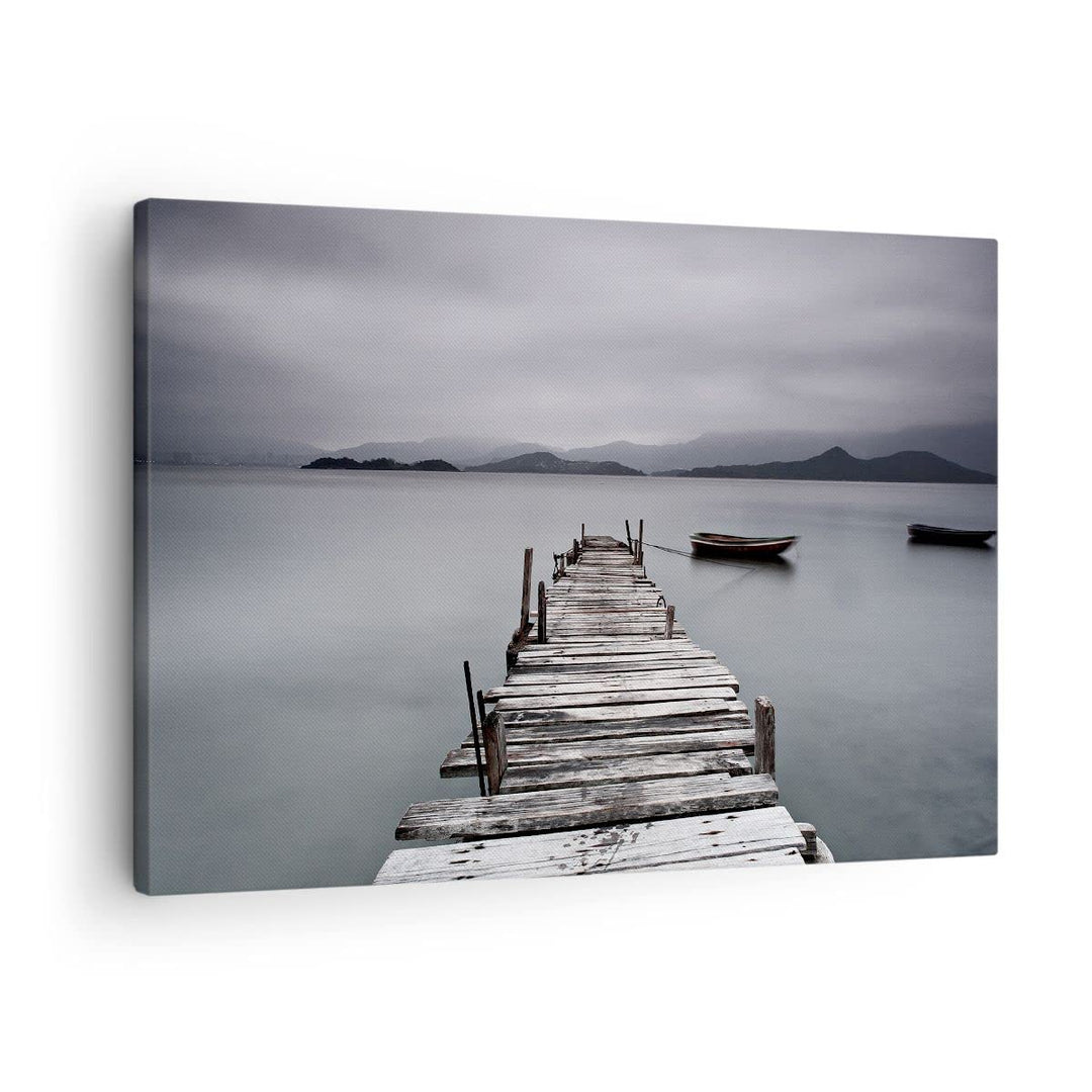 ARTTOR Bilder auf Leinwand Brücke See Leinwandbild mit Rahmen 70x50cm Wandbilder Dekoration Wohnzimm