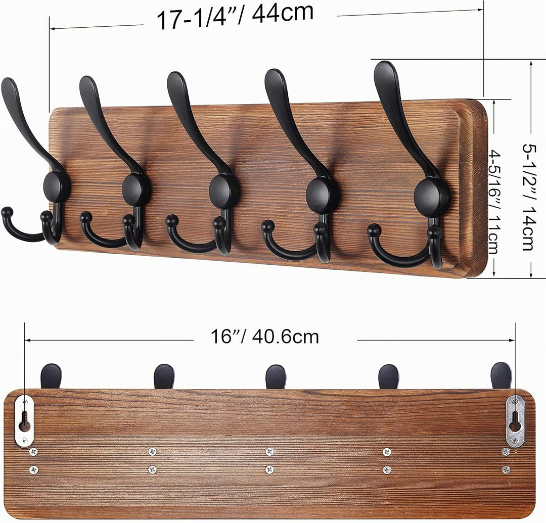 SKOLOO Garderobenleiste Holz, Vintage, Stabile Kleiderhaken Wand mit 5 Dreifachhaken, zum Aufhängen