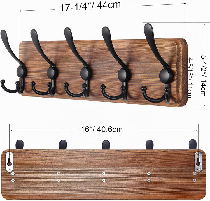SKOLOO Garderobenleiste Holz, Vintage, Stabile Kleiderhaken Wand mit 5 Dreifachhaken, zum Aufhängen