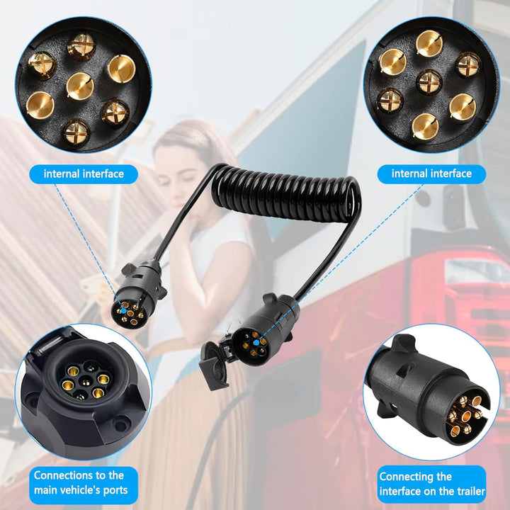 Anhänger 7 Polig Verlängerung Kabel Spiralkabel 3.0M Anhängerkabel AdapterSpiralkabel Auto Anhänger