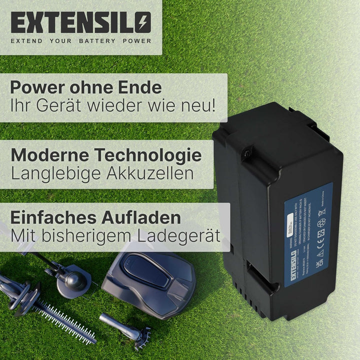 EXTENSILO Akku kompatibel mit Ferrex R800 Easy+ Rasenroboter Rasenmäher (5000mAh, 25,2V, Li-Ion)