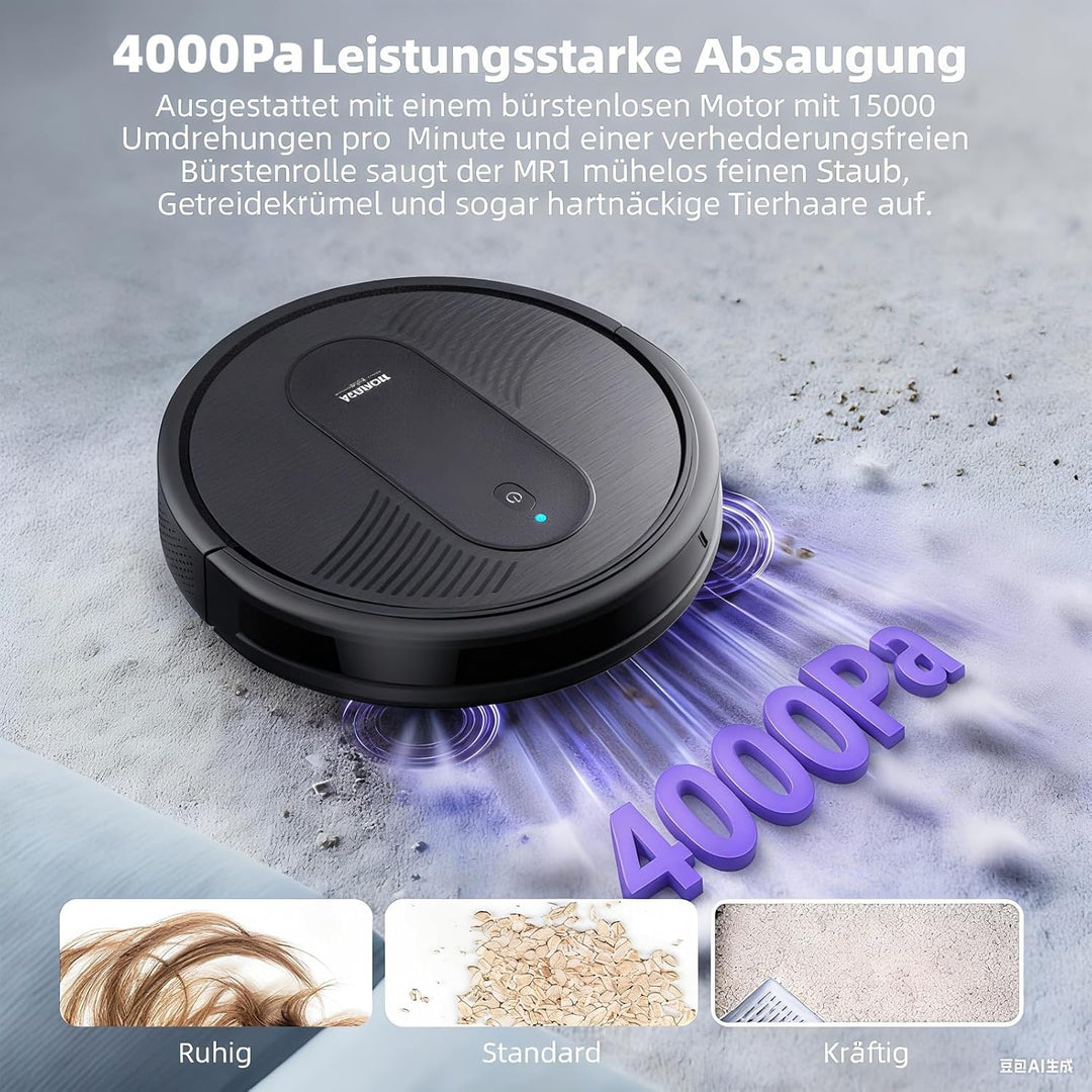 MONSGA Saugroboter mit Wischfunktion 4000PA, Saug und Wischroboter 3 in 1,140Min Laufzeit, 2 Bürsten