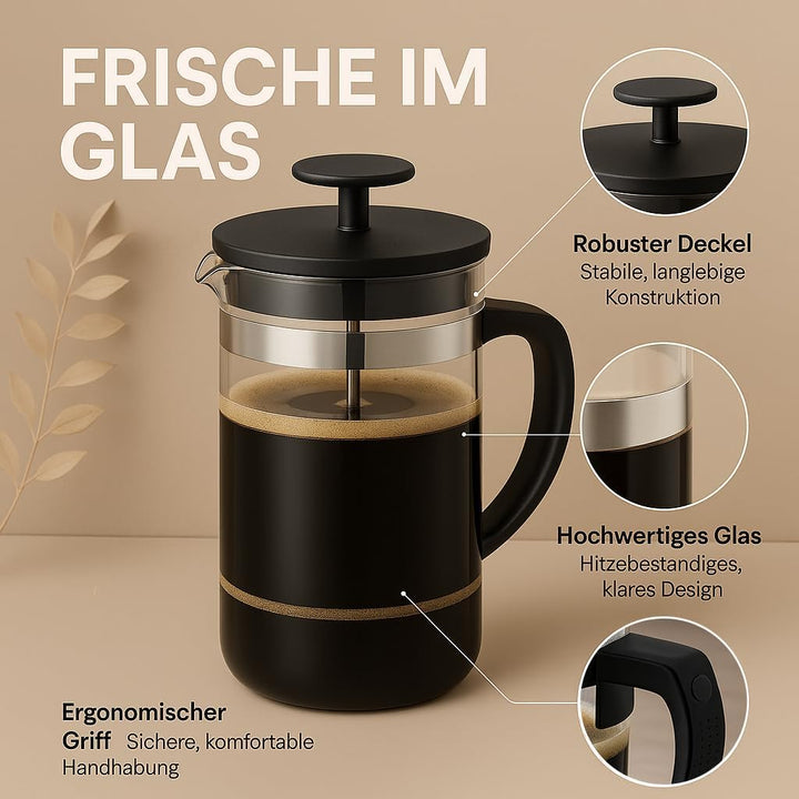 French Press Kaffeebereiter,1000 ml-Glas Kaffeepresse,aus Edelstahlfilter und Glasbehälter - Kaffeek