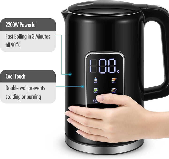 ForMe Edelstahl Wasserkocher 1,7 L mit Temperatureinstellung Temperaturwahl 40-100°C I LED Digitale
