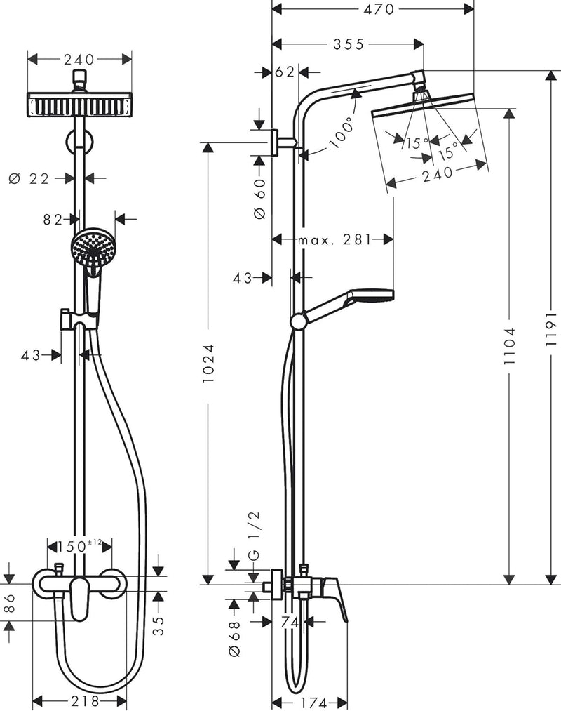 hansgrohe Crometta E - Duschsystem mit Einhebelmischer, Regendusche (240 x 240 mm) mit Armatur, Hand