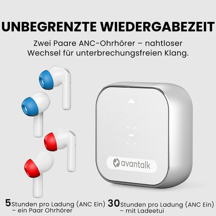Avantalk Sky Infinity NC - Auracast-Ohrhörer mit Flugzeugsender | Zwei ANC-Ohrhörerpaare mit Plug-in