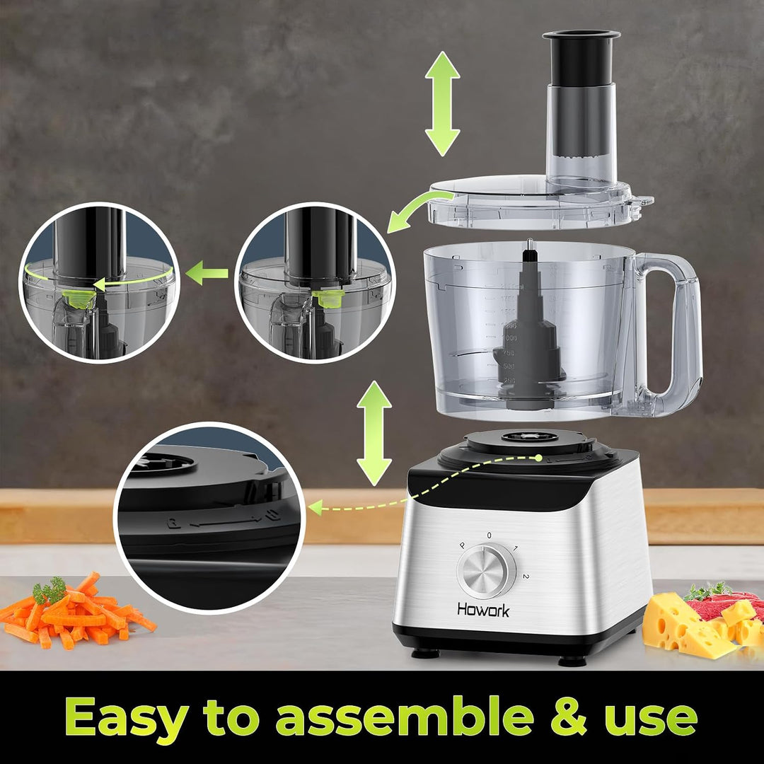 Howork Food Processor 1500W, Grosses Fassungsvermögen Multifunktion, Zum Zerkleinern, Schneiden, Hac