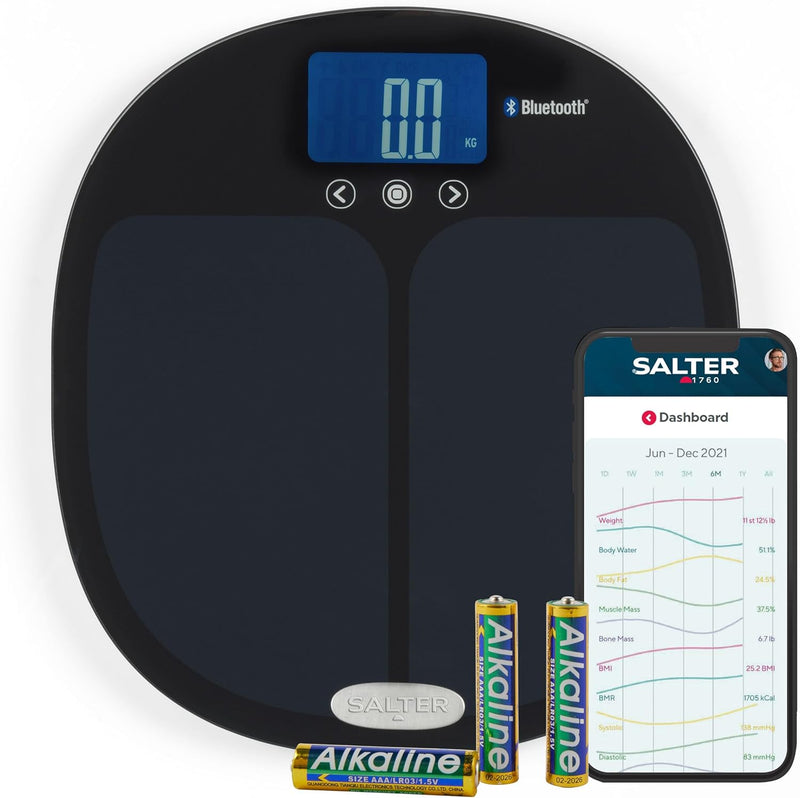 Salter 9192 BK3R ultraschlanke körperfettwaage, körperfettanalyse digital personenwaage, Muskel/Knoc