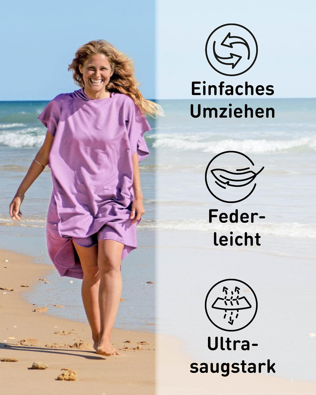 Fit-Flip Badeponcho aus Mikrofaser für Damen und Herren - schnelltrocknend, kompakt und Ultraleicht