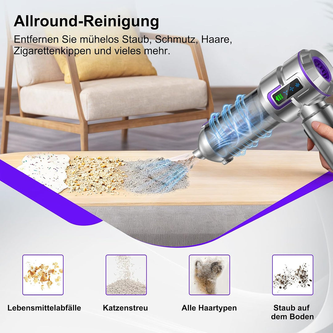 Handstaubsauger, 25000Pa Handstaubsauger Akku, 4 in 1 Stark Auto Staubsauger mit 1-Knopf Selbstentle