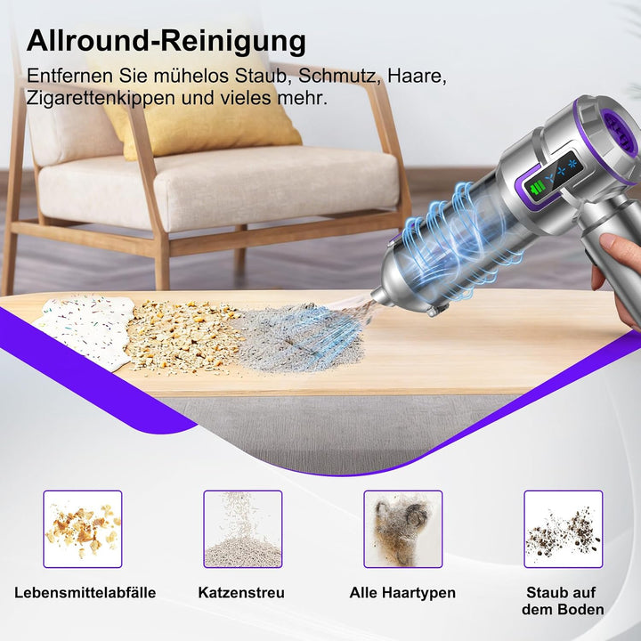 Handstaubsauger, 25000Pa Handstaubsauger Akku, 4 in 1 Stark Auto Staubsauger mit 1-Knopf Selbstentle