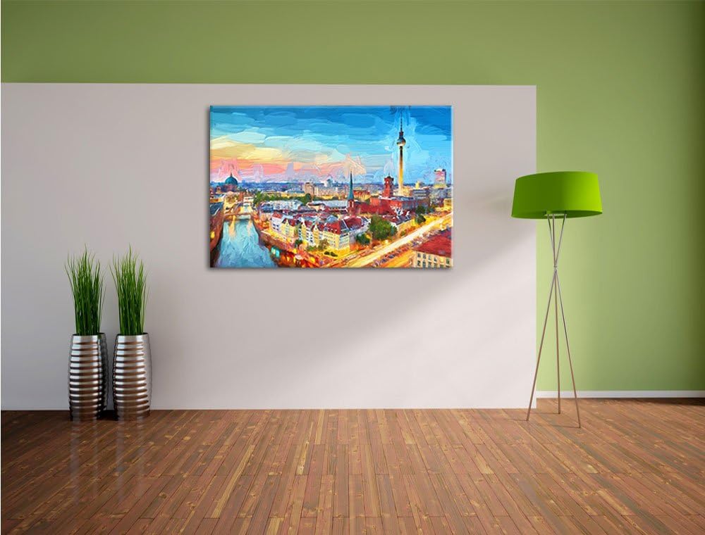 Pixxprint Berlin City Panorama Kunst Pinsel Effekt, Format: 100x70 auf Leinwand, 100x70