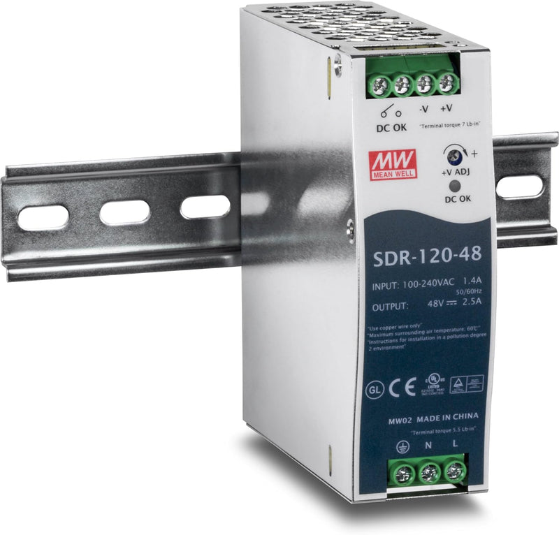 TRENDnet TI-S12048 120 W industrielles DIN-Rail-Netzteil mit Einfachausgang, Extremer -25 bis 70 °C