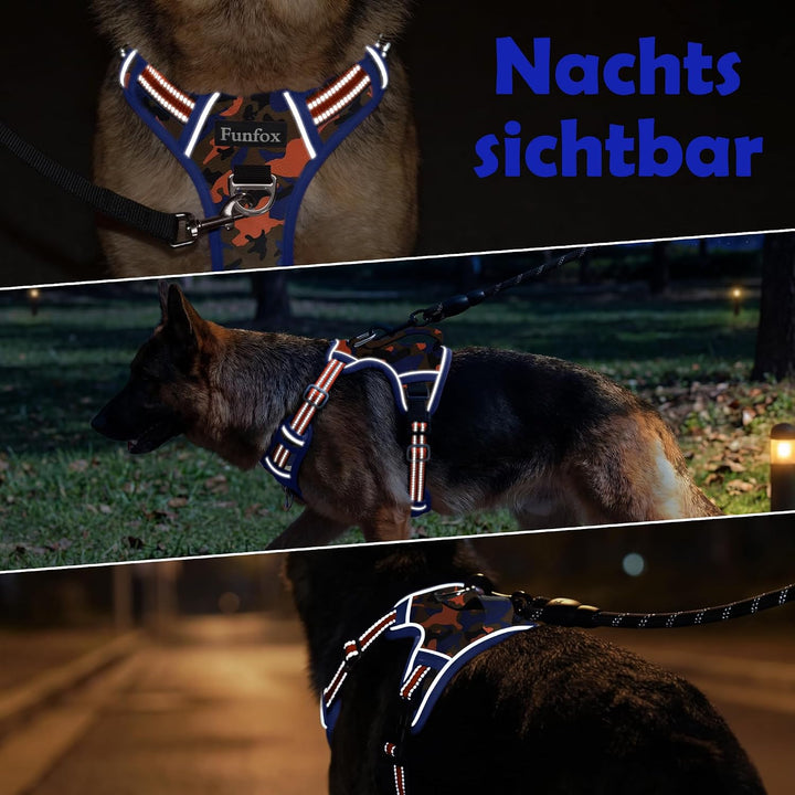 Funfox Hundegeschirr Mittelgrosse Hunde [M] - Verstellbares Anti-Zug Brustgeschirr mit Griff &amp; Refle