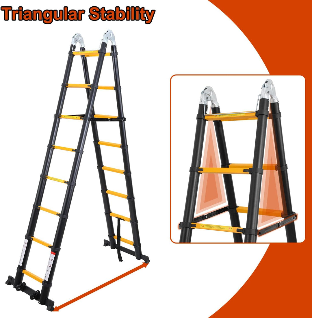 Herrselsam 5m(2.5m+2.5m) Teleskopleiter Klappleiter Aluminium, Mehrzweckleiter mit Tragegriff, Rutsc