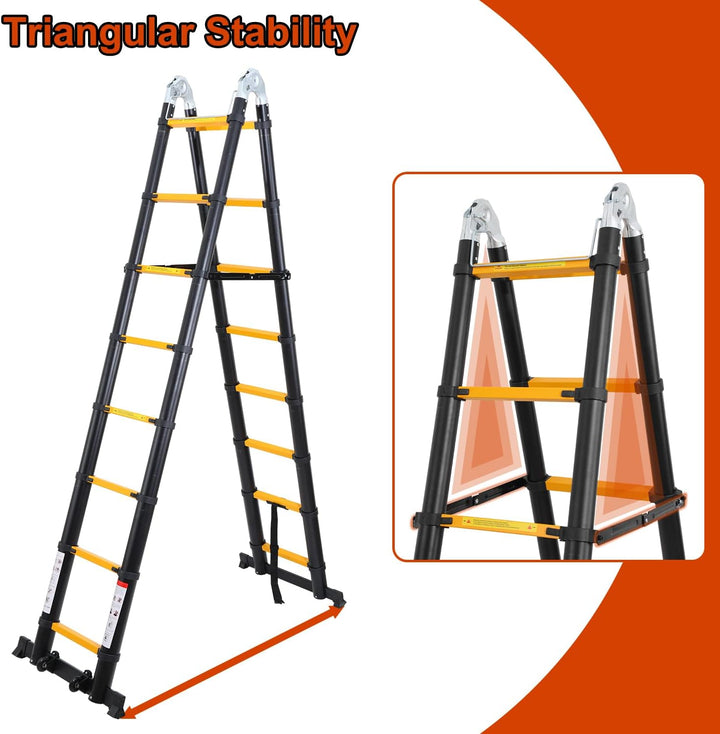 Herrselsam 5m(2.5m+2.5m) Teleskopleiter Klappleiter Aluminium, Mehrzweckleiter mit Tragegriff, Rutsc