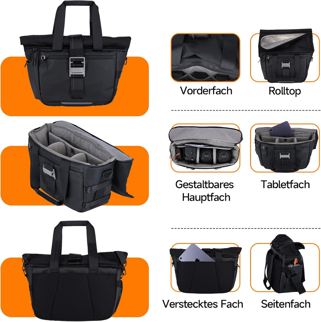 Rollei Fotoliner Ocean Rolltop Kamerarucksack Wasserdicht Fotorucksack Gross Kamera Rucksack mit Lap