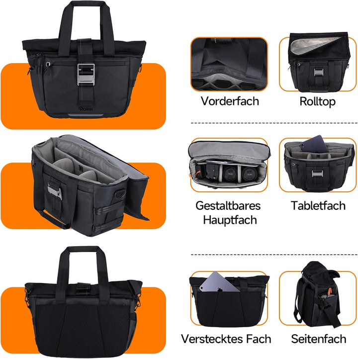 Rollei Fotoliner Ocean Rolltop Kamerarucksack Wasserdicht Fotorucksack Gross Kamera Rucksack mit Lap
