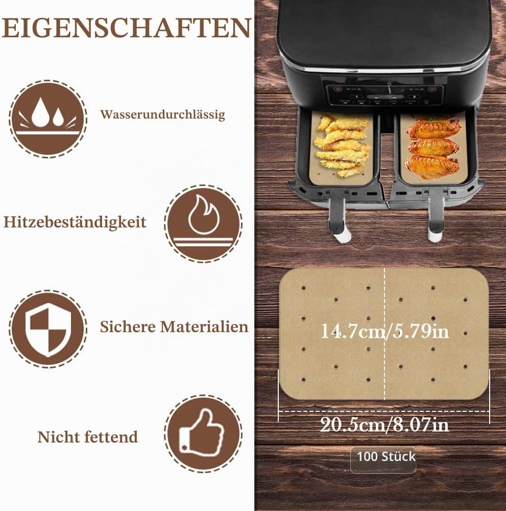 2Stücke 304 Edelstahl Heissluftfritteuse Grillrost mit 100 Stücke Backpapier kompatibel mit Ninja Fo