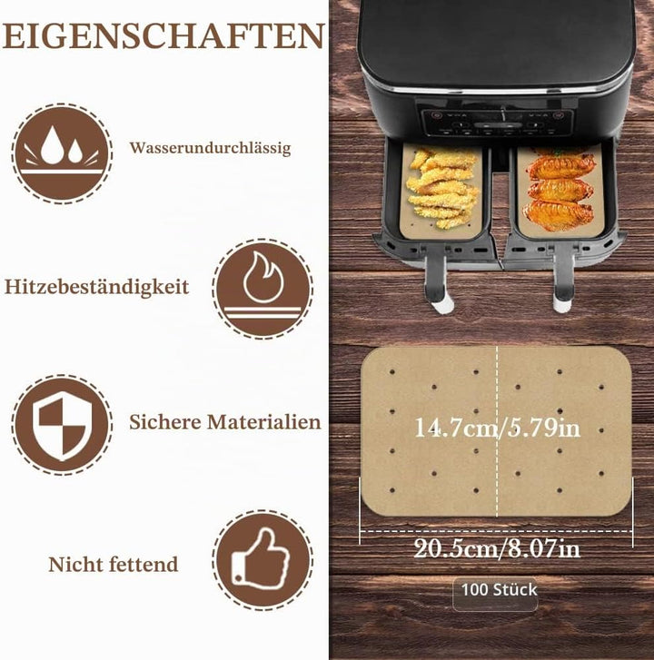 2Stücke 304 Edelstahl Heissluftfritteuse Grillrost mit 100 Stücke Backpapier kompatibel mit Ninja Fo