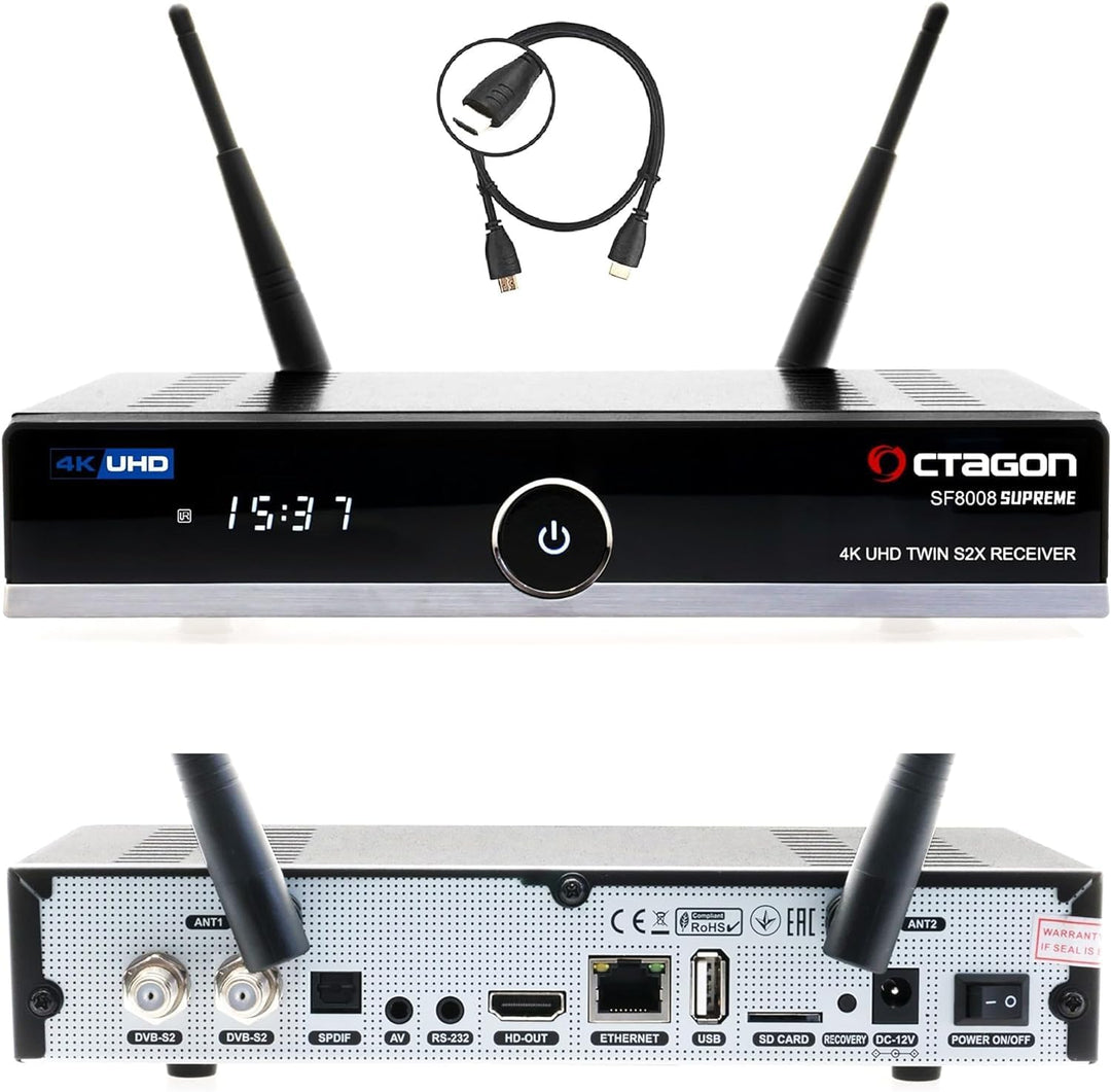 Octagon SF8008 UHD 4K Supreme Twin Sat Receiver + 2TB Festplatte INTERN, 2X DVB-S2X Tuner, E2 Linux